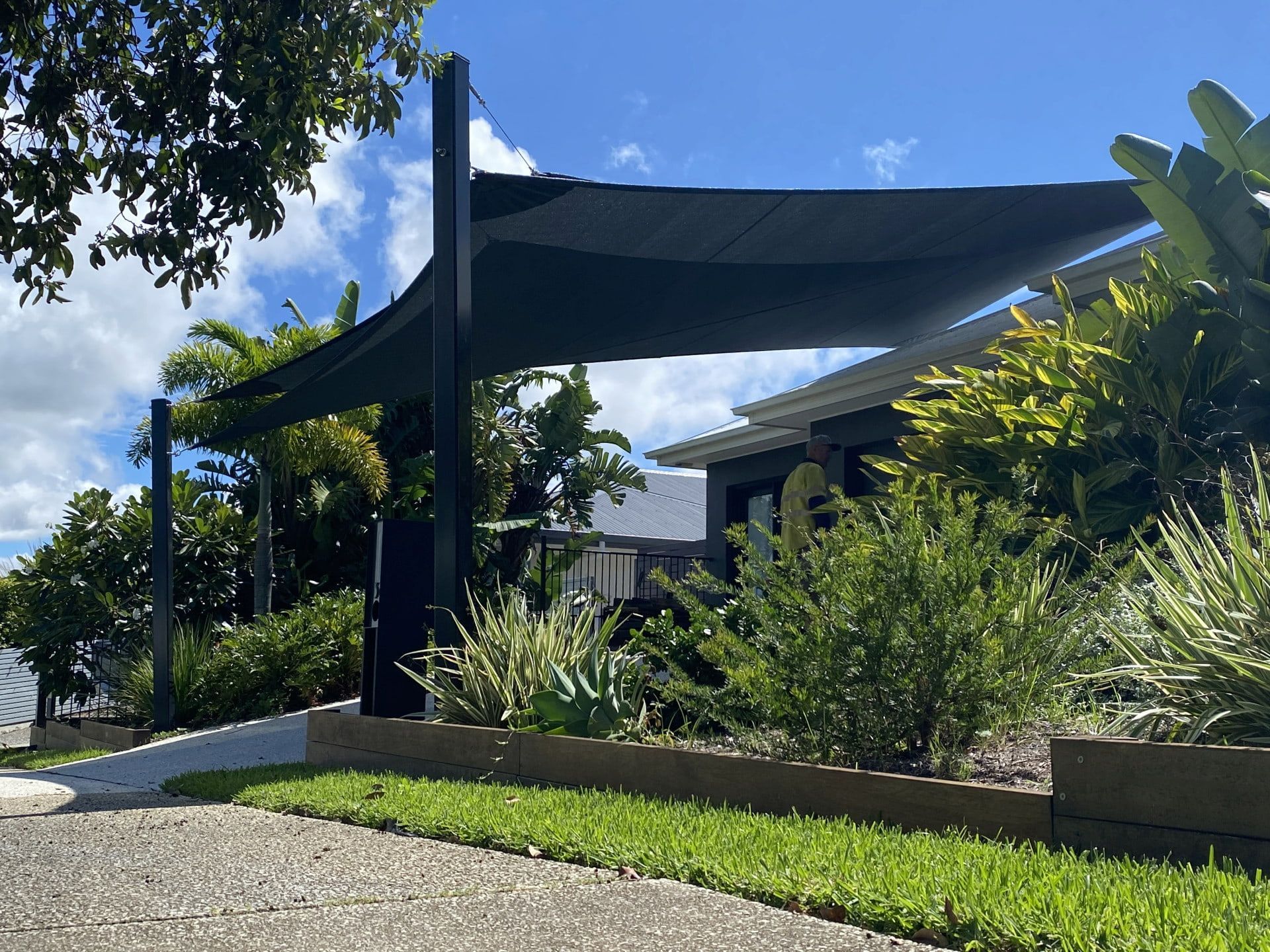 Custom driveway shade sail at a Pottsville home